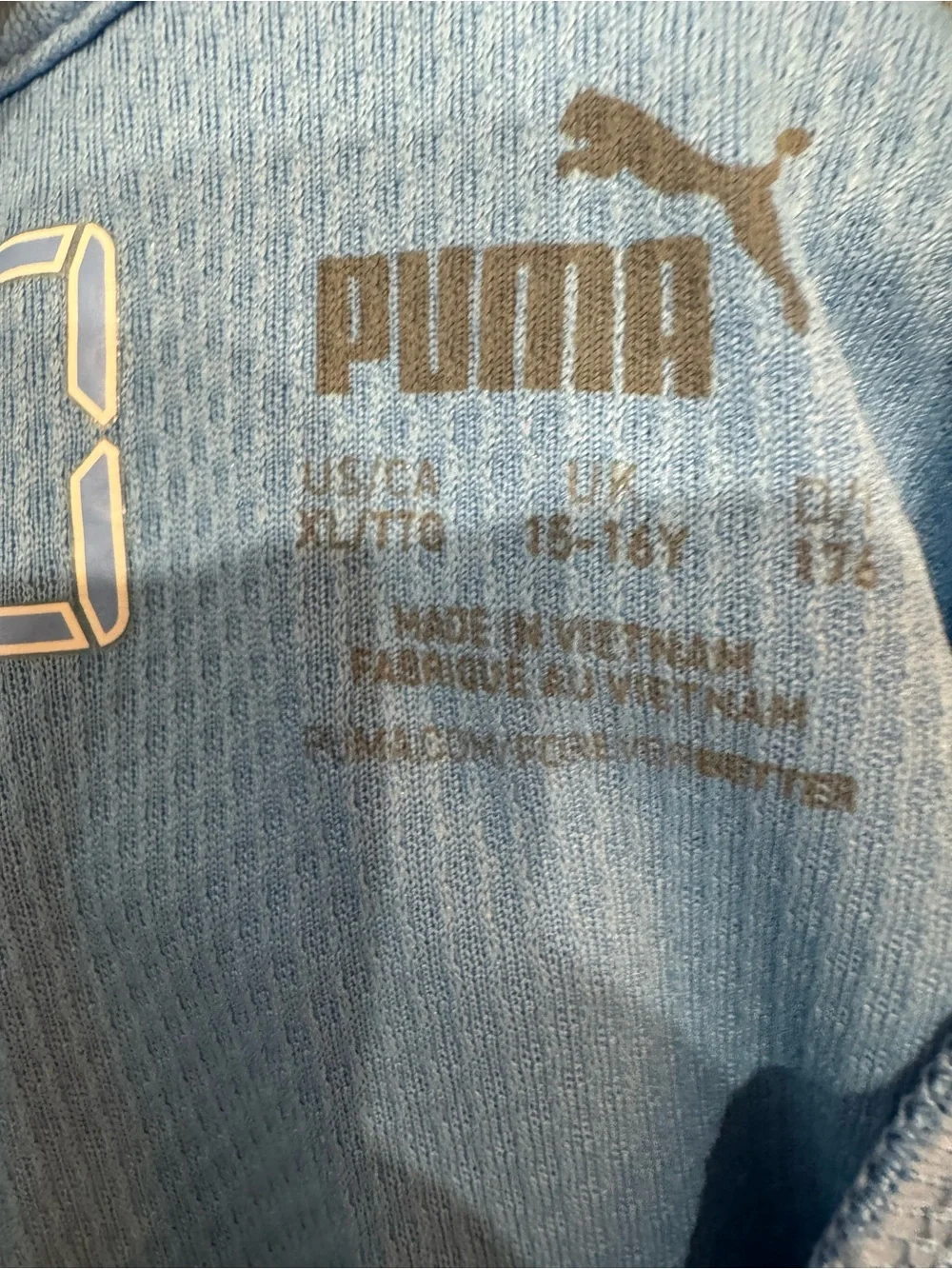 Kevin De Bruyne Puma Kids Manchester City Sky Blue and White Soccer Jersey